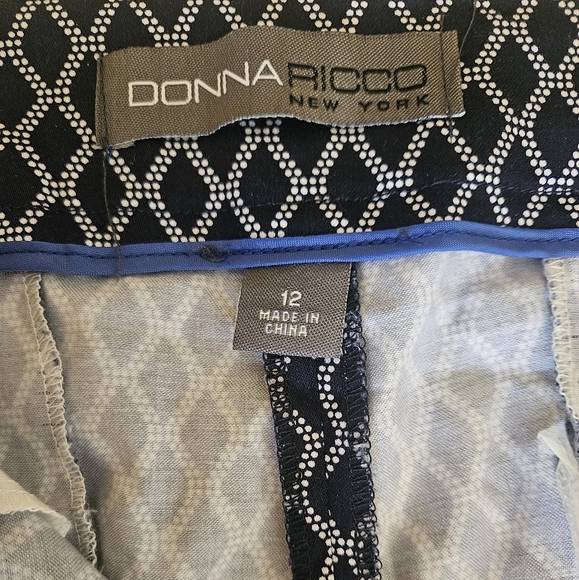 Donna Ricco New York Crop Pants Size 12- BLUE/WHITE - Picture 3 of 9